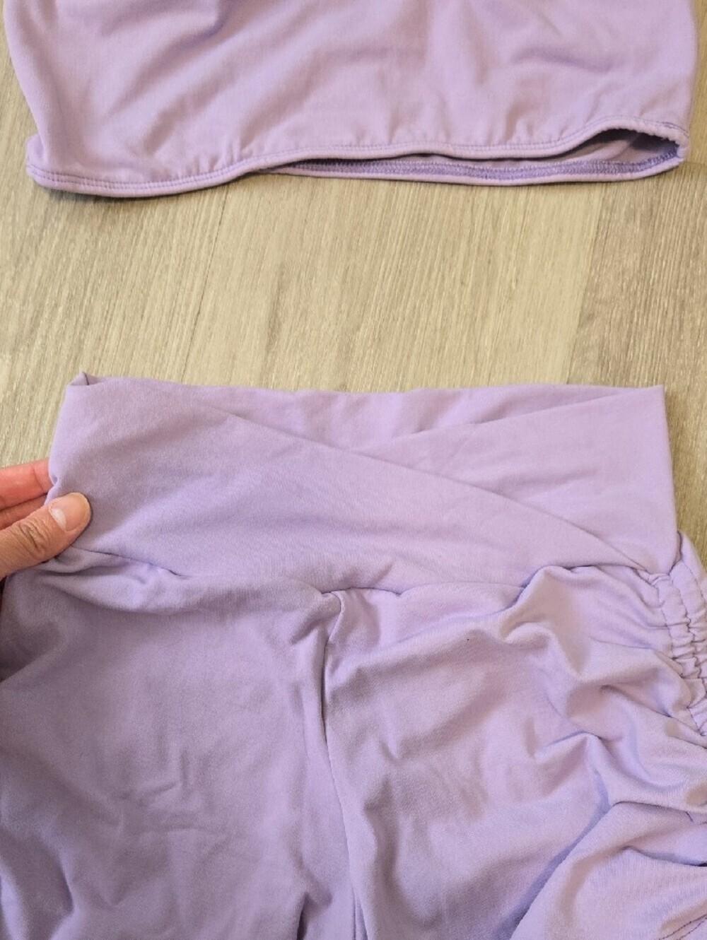 Lilac One-Shoulder Sports Bra & High-Waist Drawstring Shorts Set - Picture 4 of 7